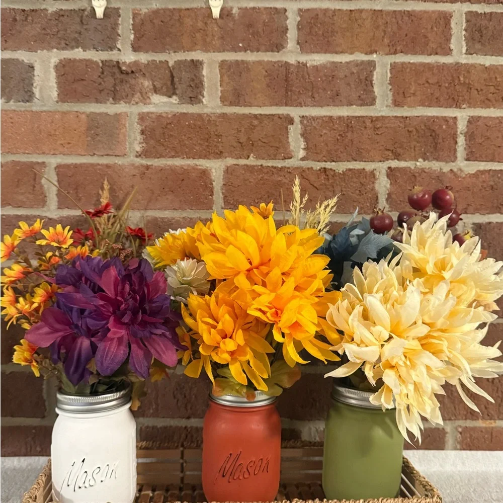 Vibrant Faux Floral Arrangement in 16oz Mason Jar